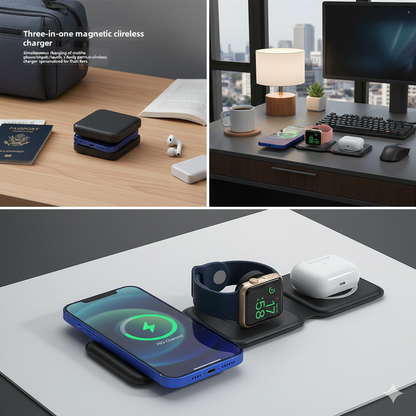 New 3In1 Foldable Wireless Charger Pad Stand Magnetic Fast Charging Dock Station for Iphone 15 14 13 12 X XR Apple Watch Airpod