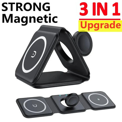 New 3In1 Foldable Wireless Charger Pad Stand Magnetic Fast Charging Dock Station for Iphone 15 14 13 12 X XR Apple Watch Airpod