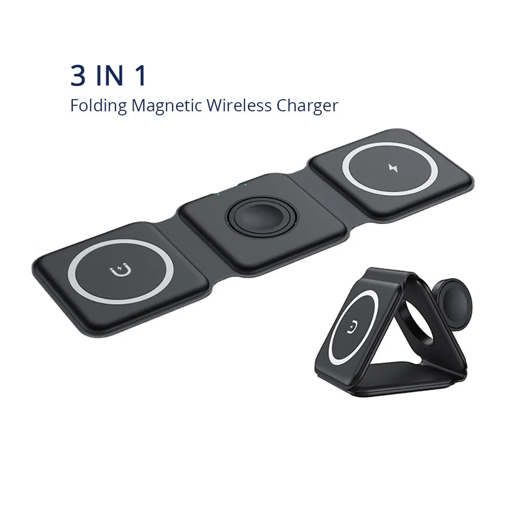 New 3In1 Foldable Wireless Charger Pad Stand Magnetic Fast Charging Dock Station for Iphone 15 14 13 12 X XR Apple Watch Airpod