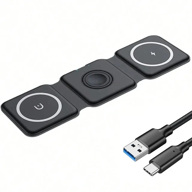 New 3In1 Foldable Wireless Charger Pad Stand Magnetic Fast Charging Dock Station for Iphone 15 14 13 12 X XR Apple Watch Airpod