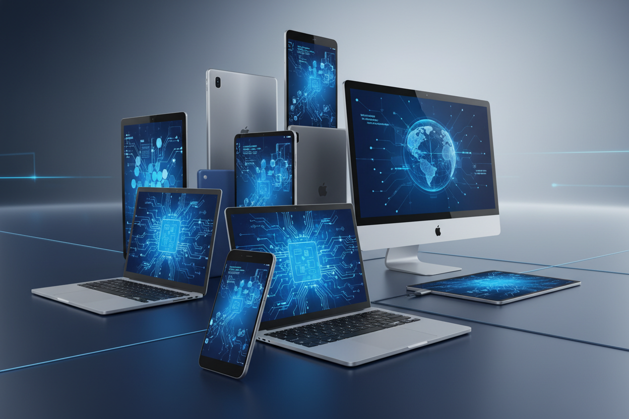 sfondo di elementi elettronici come tablet e telfonmoo e pc